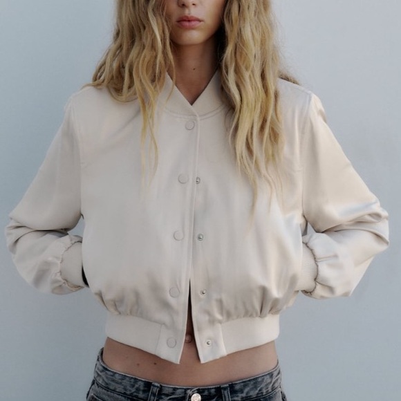Zara Jackets & Blazers - Zara satin effect crop bomber Sand color NWT